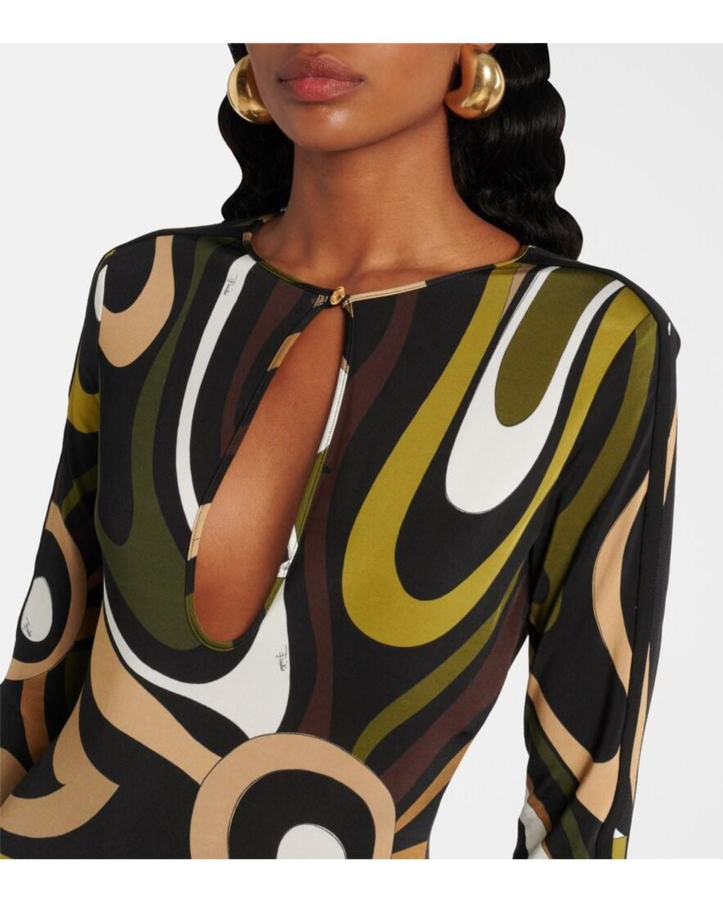 Emilio Pucci Black Marmo Printed Satin Bodysuit