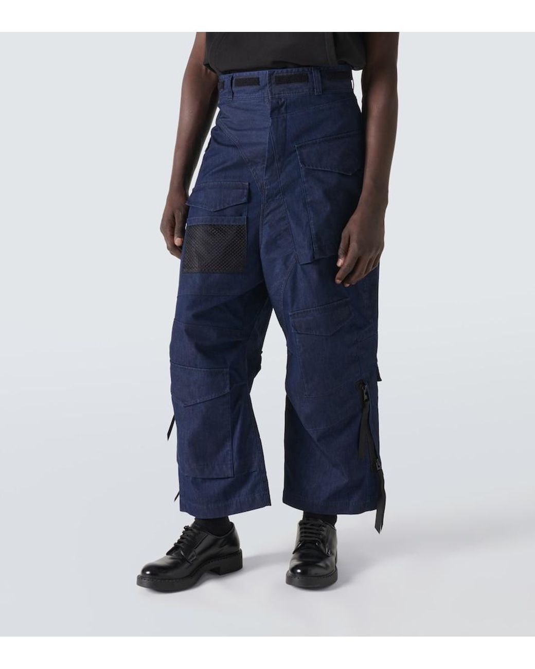Junya Watanabe Blue Deconstructed Denim Cargo Pants for men