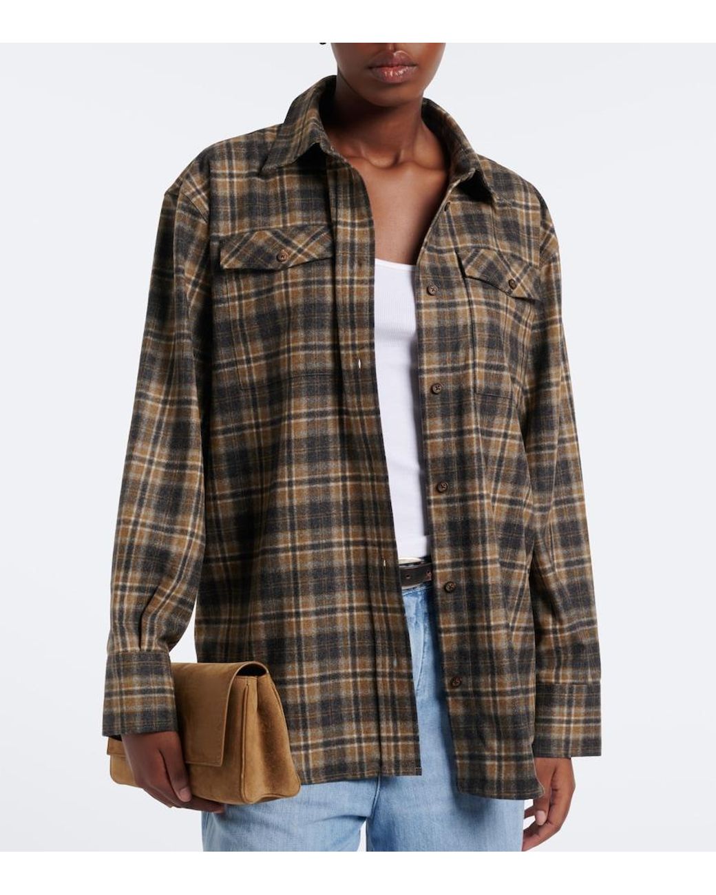 Rohe Brown Checked Wool-Blend Overshirt