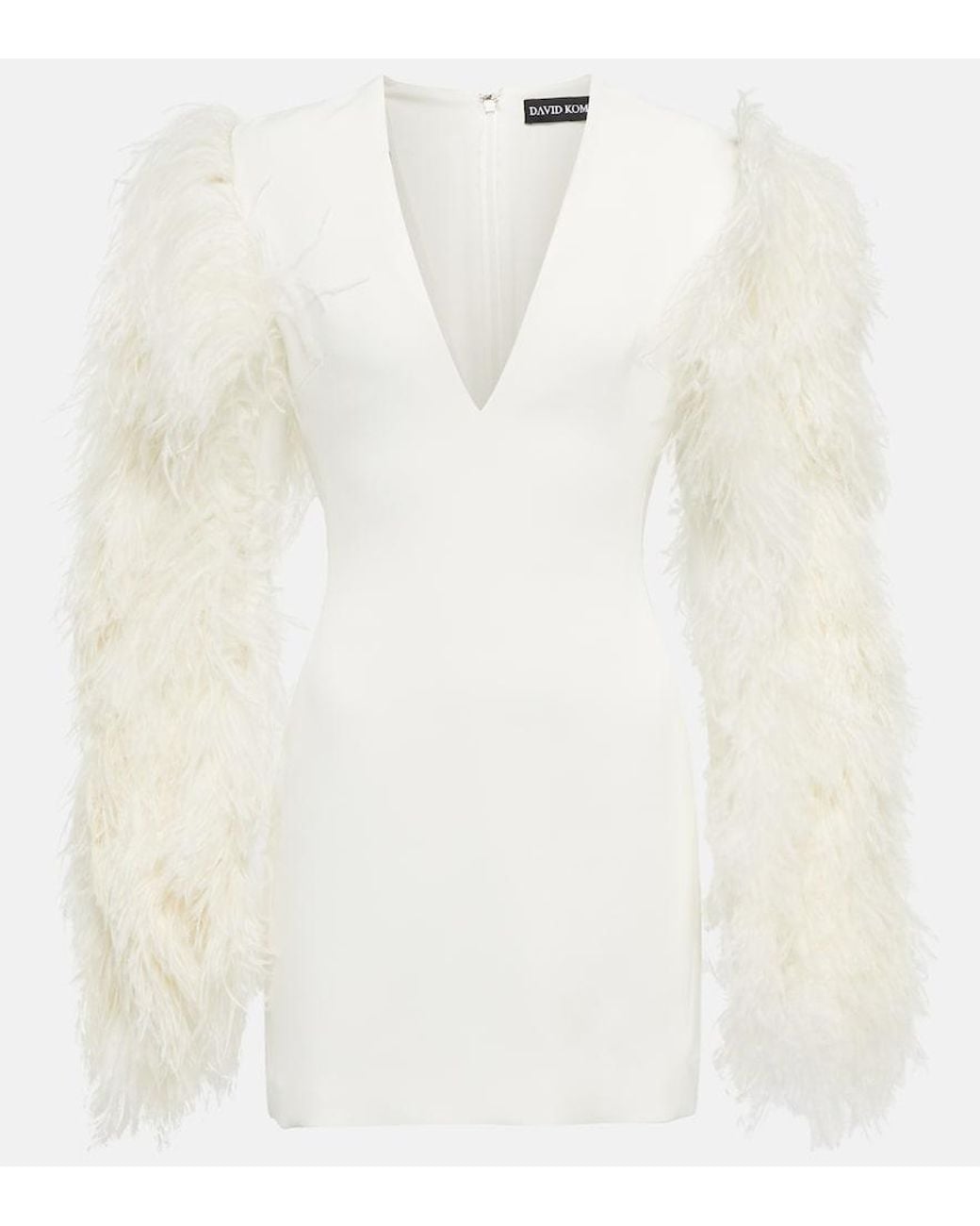 David Koma White Feather-Trimmed Cady Minidress