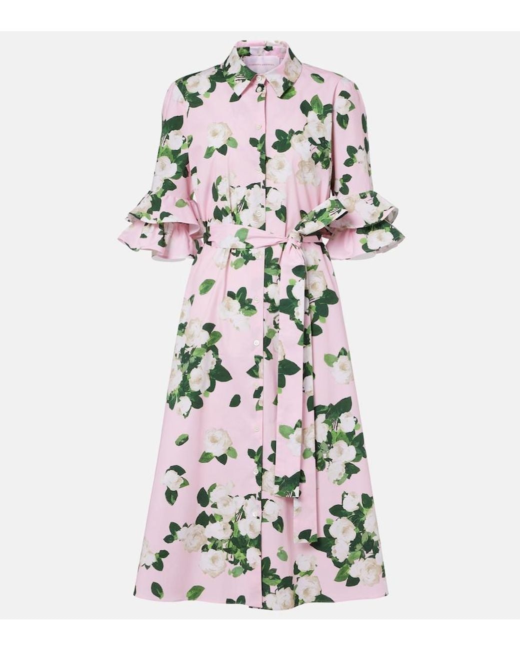 Carolina Herrera White Belted Floral Cotton-Blend Shirt Dress