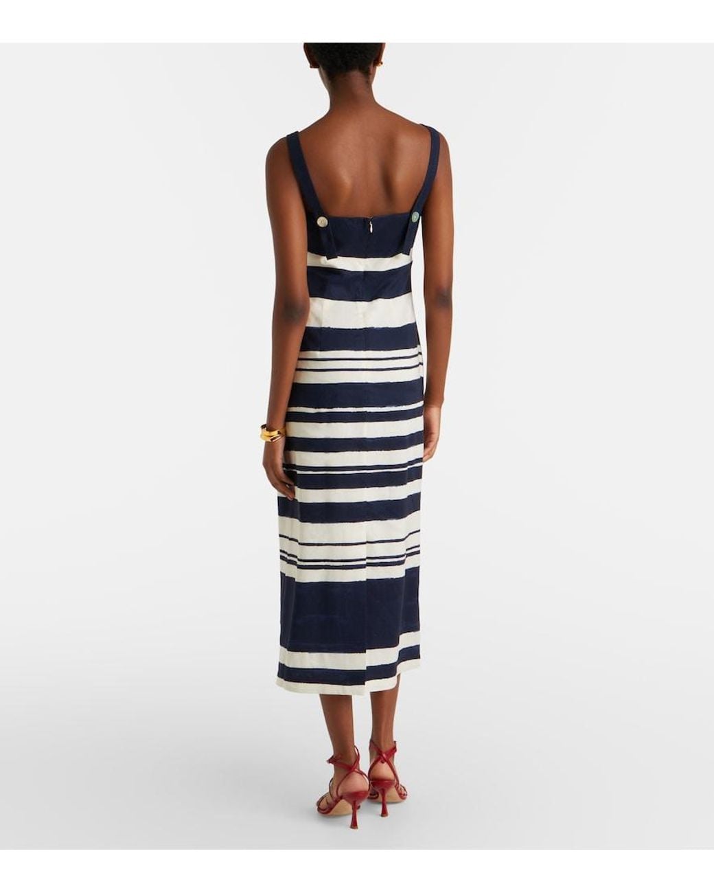 Veronica Beard Blue Ella Striped Linen-Blend Midi Dress