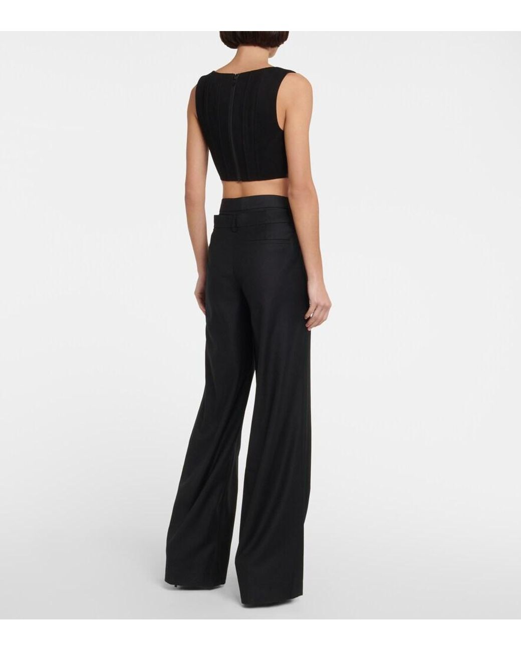 AYA MUSE Black Conso Low-Rise Wide-Leg Wool Pants