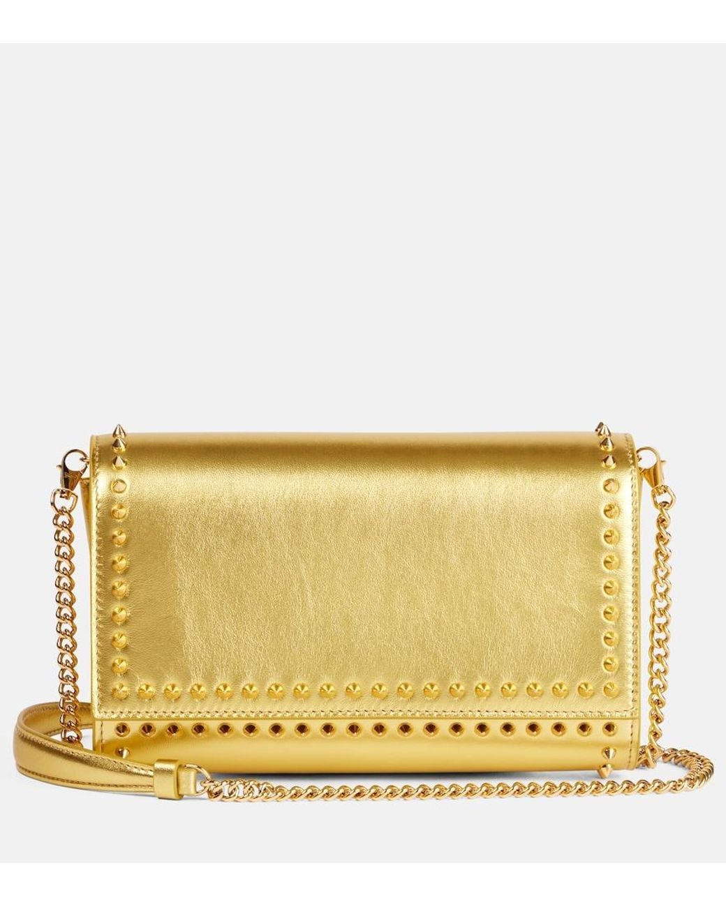 Christian Louboutin Yellow Paloma Spiked Metallic Leather Clutch