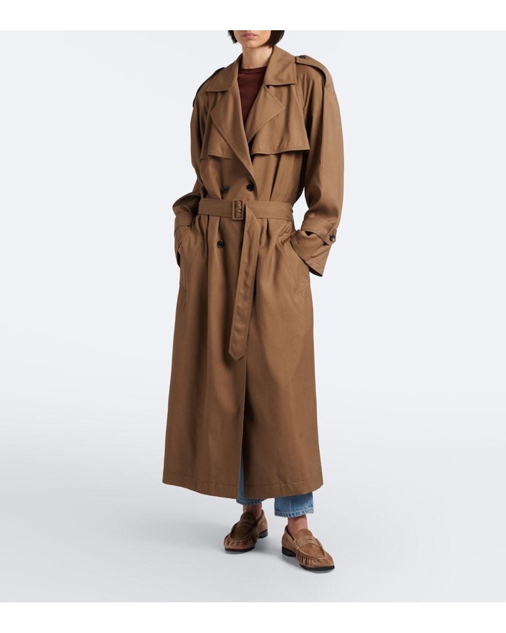 Saint Laurent Natural Double-Breasted Twill Trench Coat