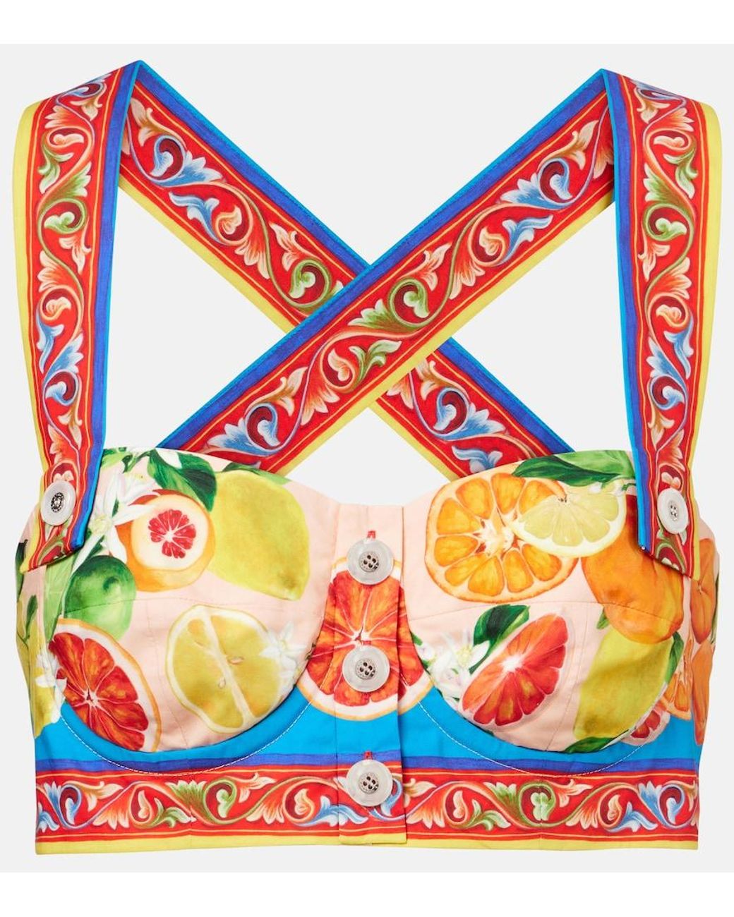 Dolce & Gabbana Blue Taormina Printed Cotton Bra Top