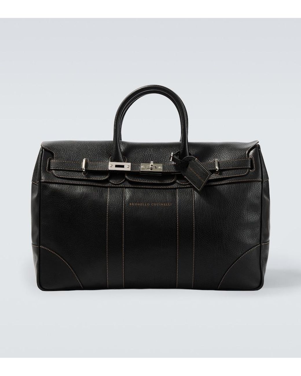 Brunello Cucinelli Black Leather Tote Bag for men