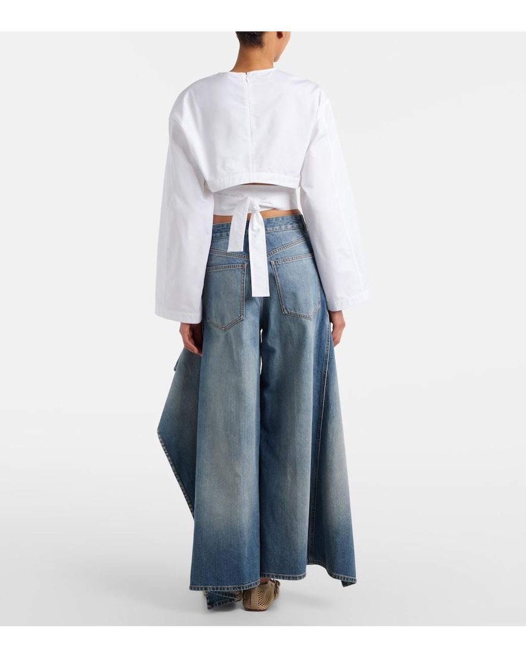 Alaïa Blue Ruffled Wide-Leg Jeans