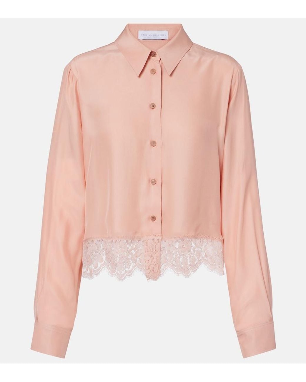 Stella McCartney Pink Floral Lace-Trimmed Silk Shirt