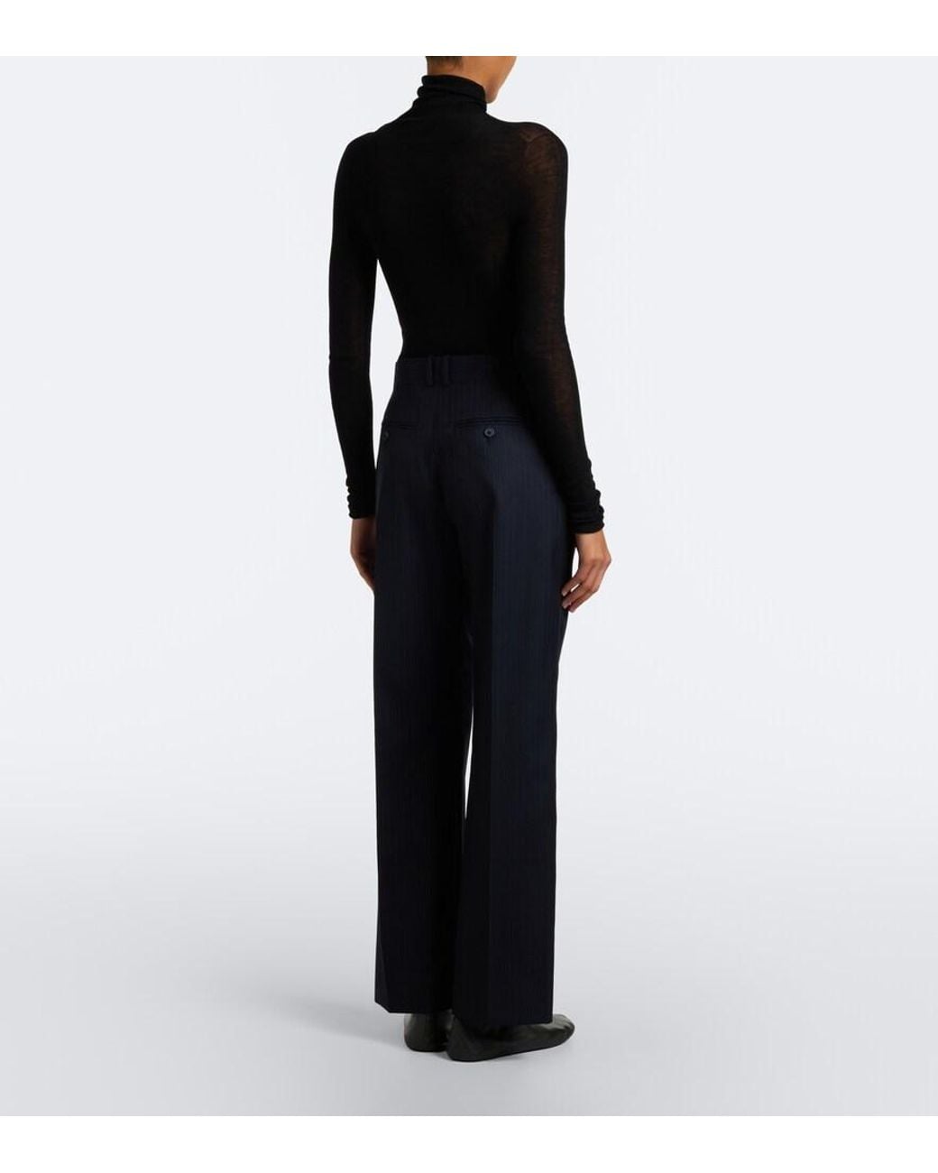 The Row Blue Yda Pinstripe Wool Straight Pants