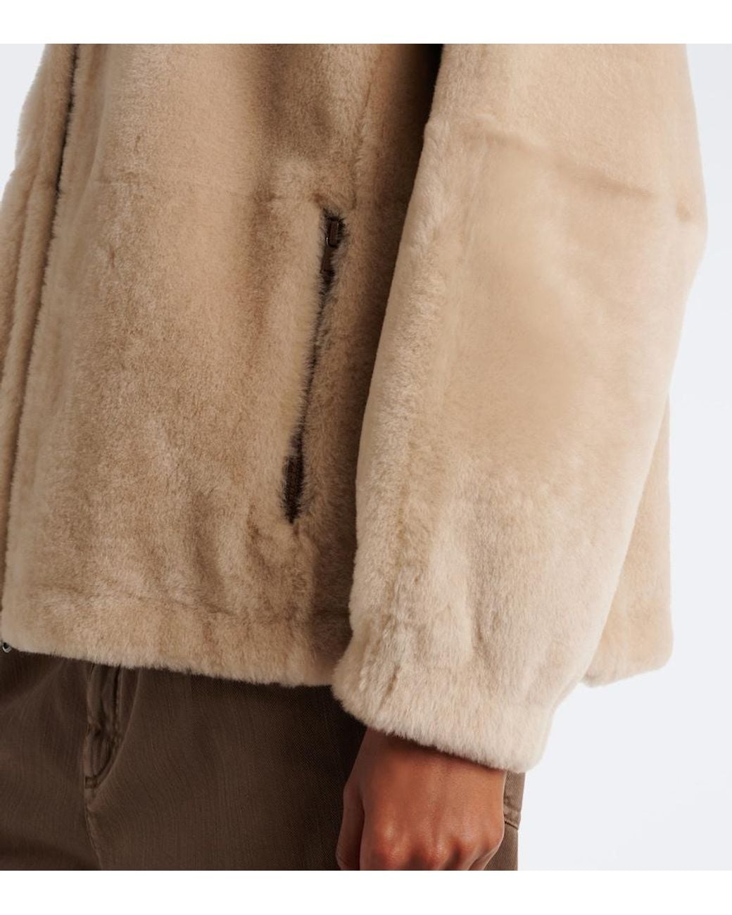 Brunello Cucinelli Natural Monili Hooded Shearling Jacket