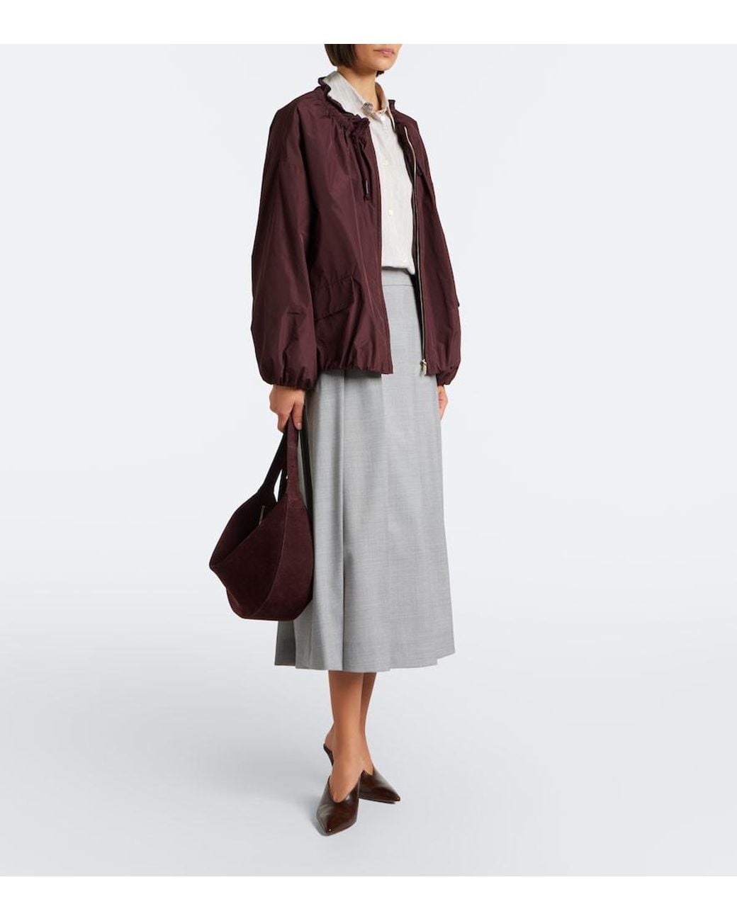 Max Mara Gray Pleated Virgin Wool Maxi Skirt