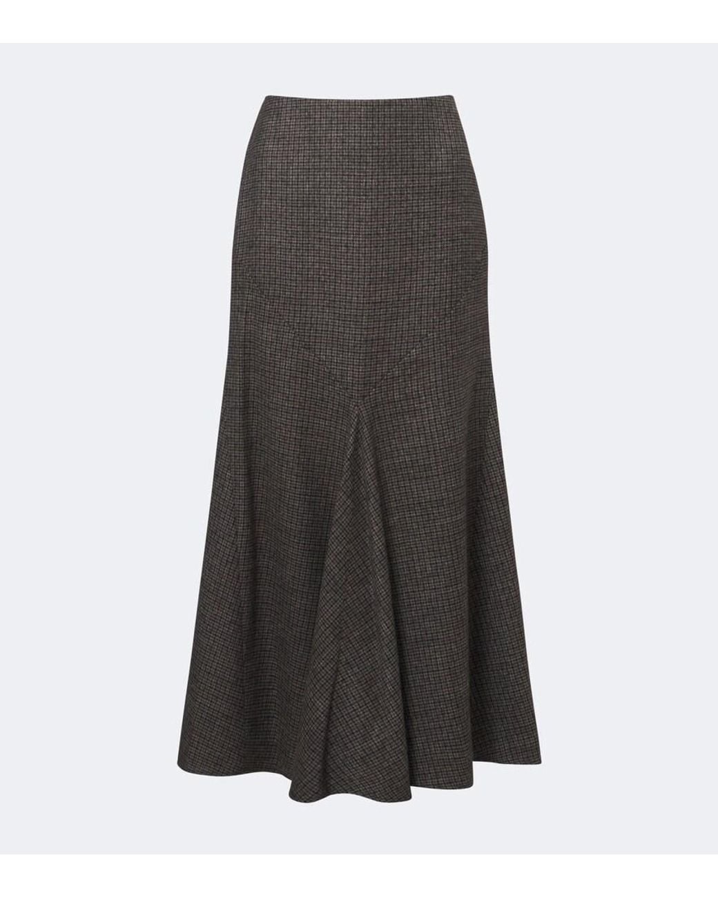 Etro Gray Checked Wool Midi Skirt