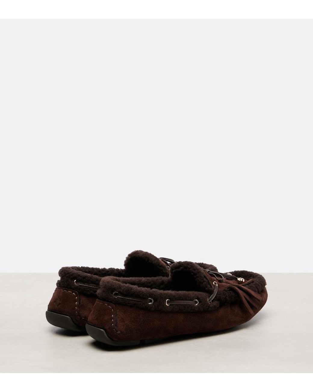 Jimmy Choo Brown Manon Fringed Suede Boat Shoes