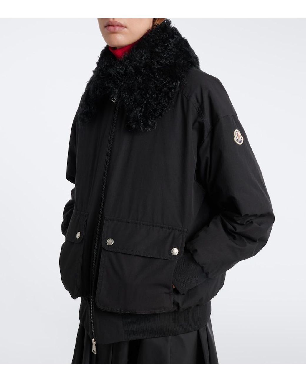 Moncler Black Rougequeue Shearling-Trimmed Down Jacket
