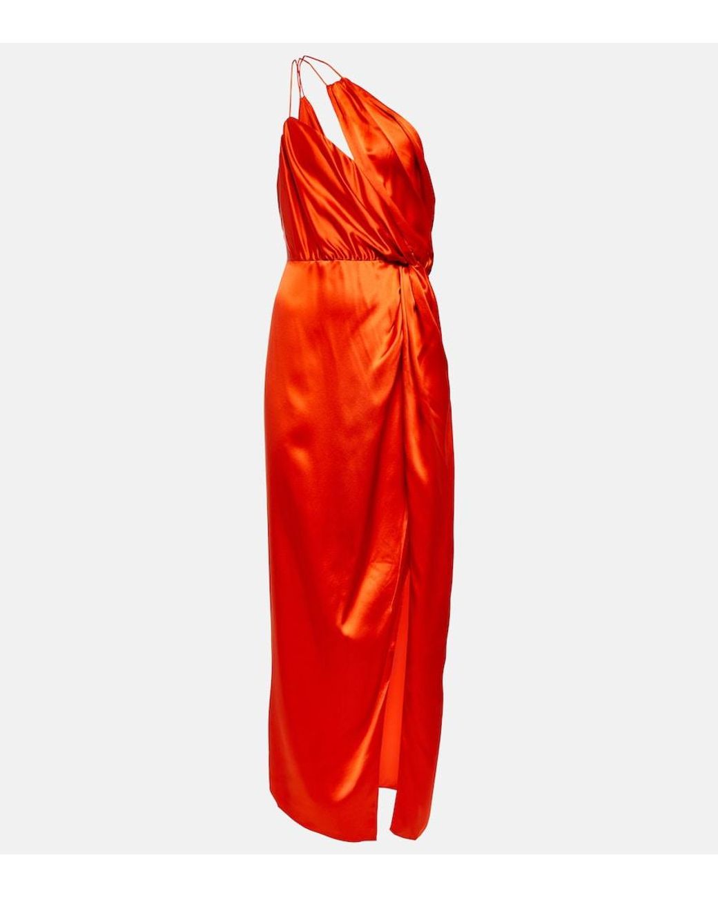 The Sei Red One-Shoulder Silk Midi Dress