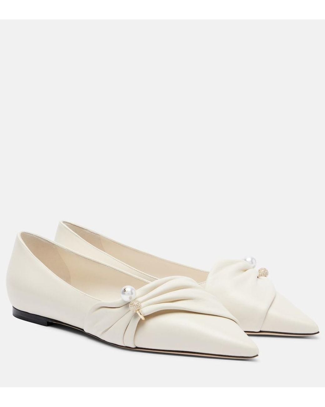 Jimmy Choo White Rafi Embellished Leather Ballet Flats
