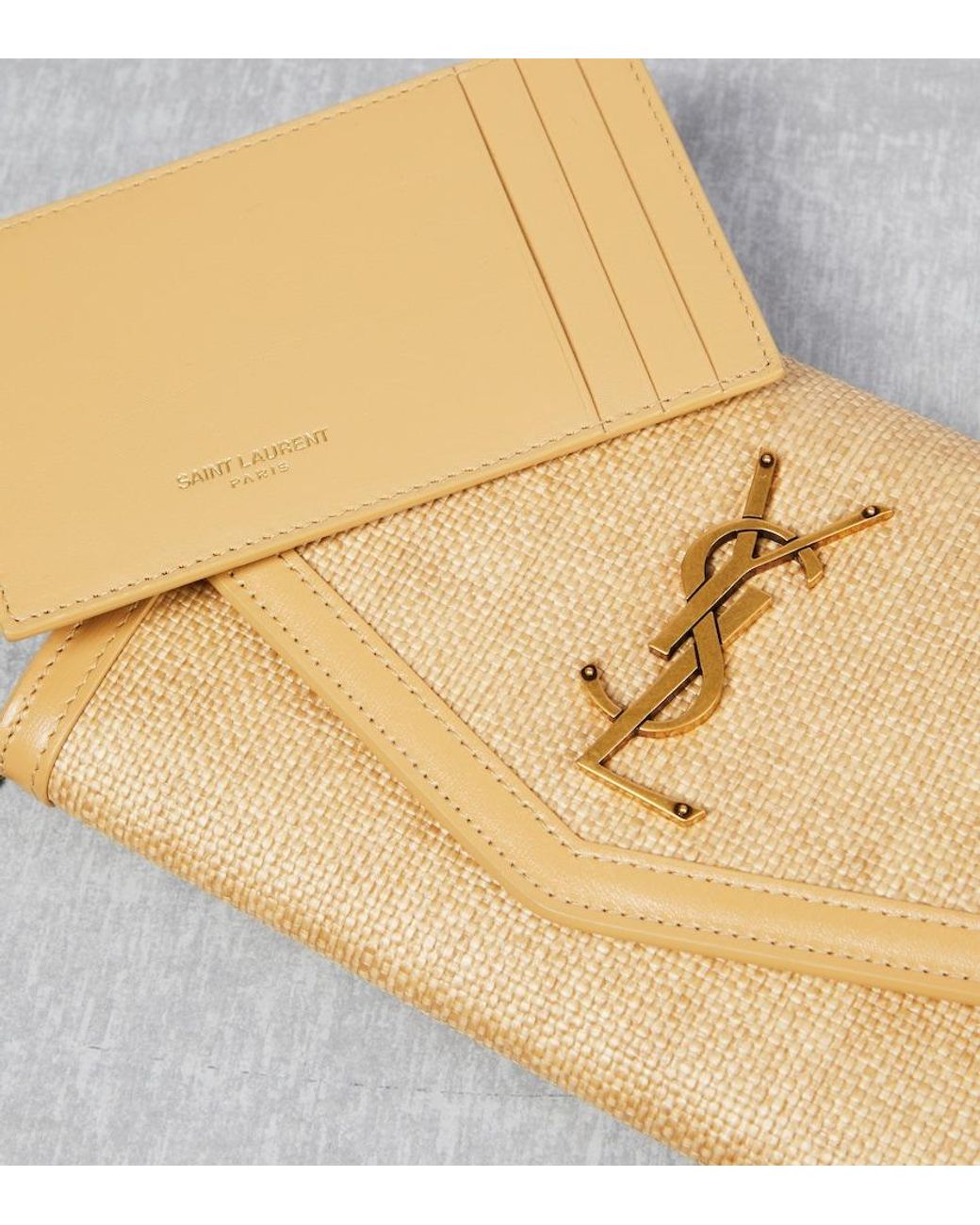 Saint Laurent Natural Uptown Raffia Wallet On Chain
