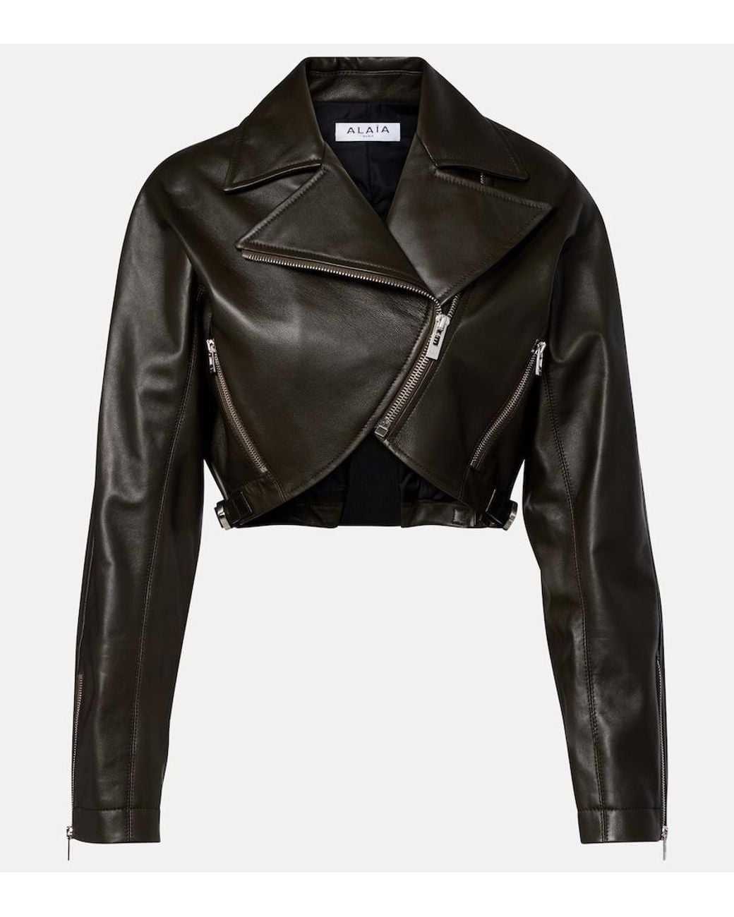 Alaïa Black Cropped Leather Biker Jacket