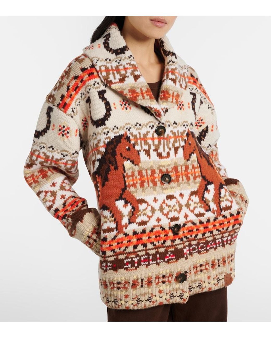 Stella McCartney Orange Intarsia Oversized Virgin Wool Cardigan