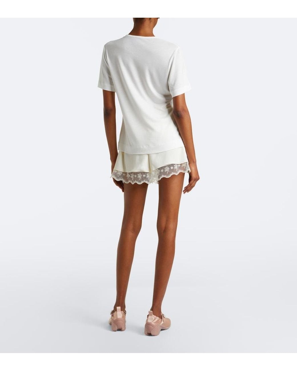Simone Rocha White Lace-Trimmed Satin Shorts