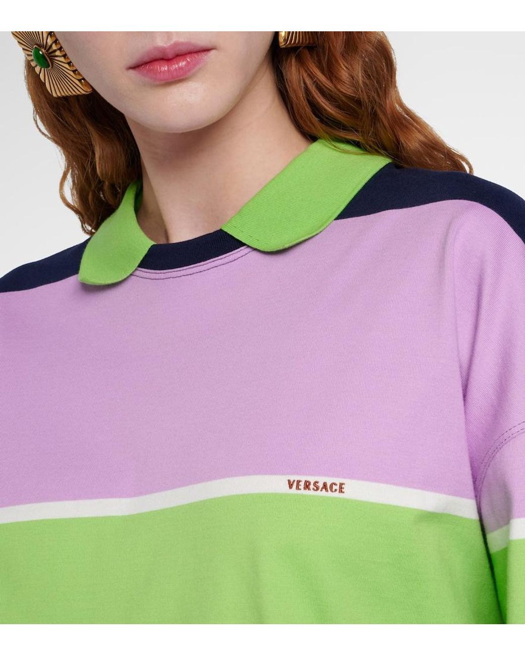 Versace Blue Striped Cotton Jersey Polo Sweater