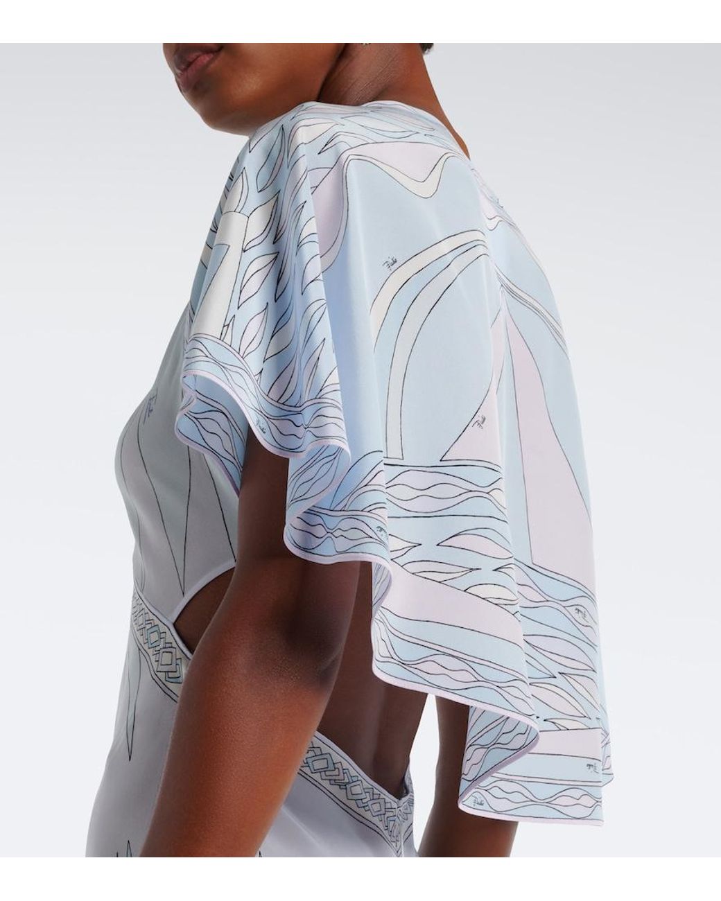 Emilio Pucci Blue Labirinto Asymmetric Silk Crepe De Chine Midi Dress