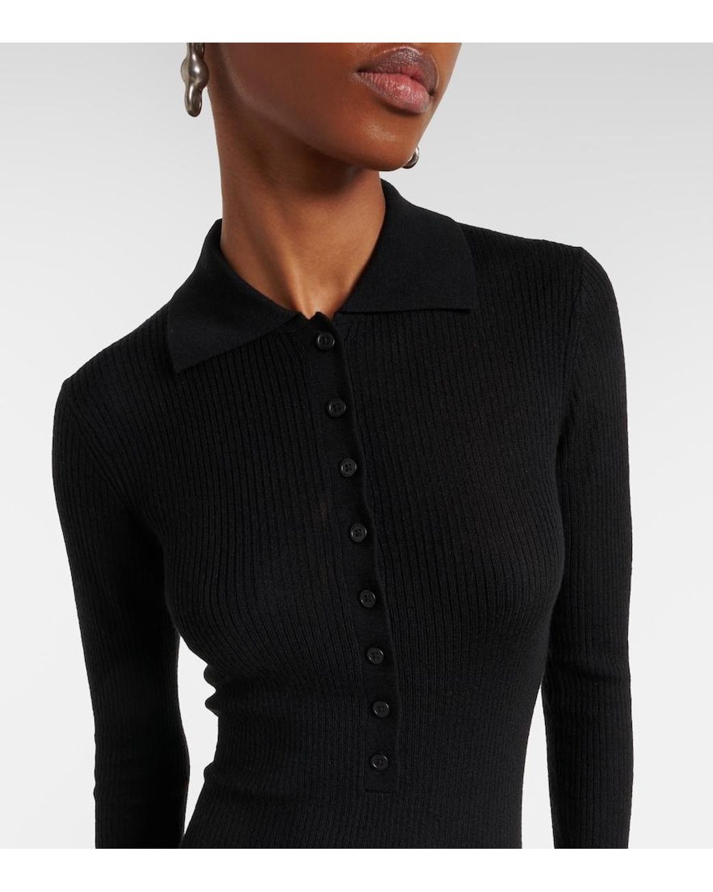 Frankie Shop Black Solana Wool, Silk, And Cashmere Bodysuit