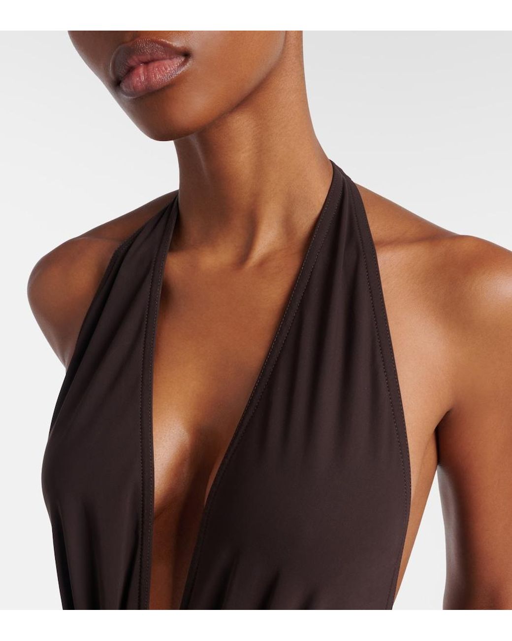 Karla Colletto Blue Solid Halterneck Swimsuit