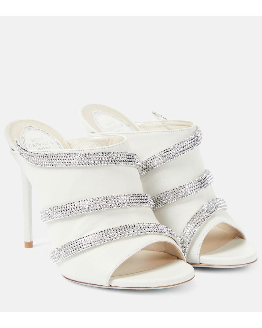 Rene Caovilla White Sally Embellished Leather Mules