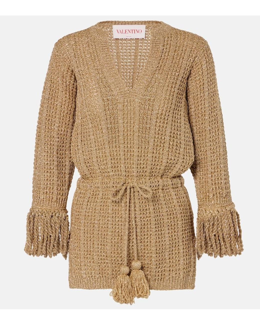 Valentino Natural Open-Knit Lame Minidress