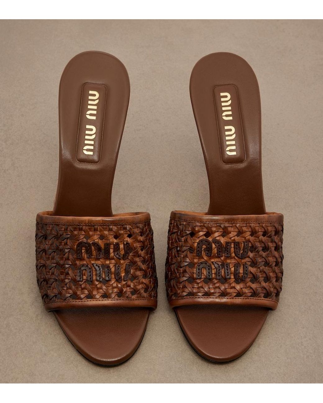 Miu Miu Brown Woven Leather Mules