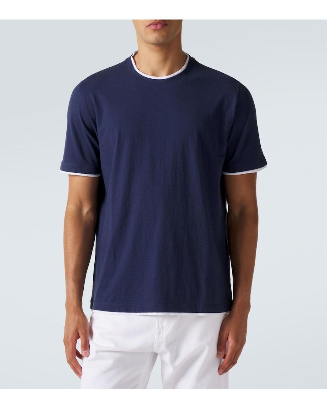 Fedeli Blue Cotton Jersey T-Shirt for men