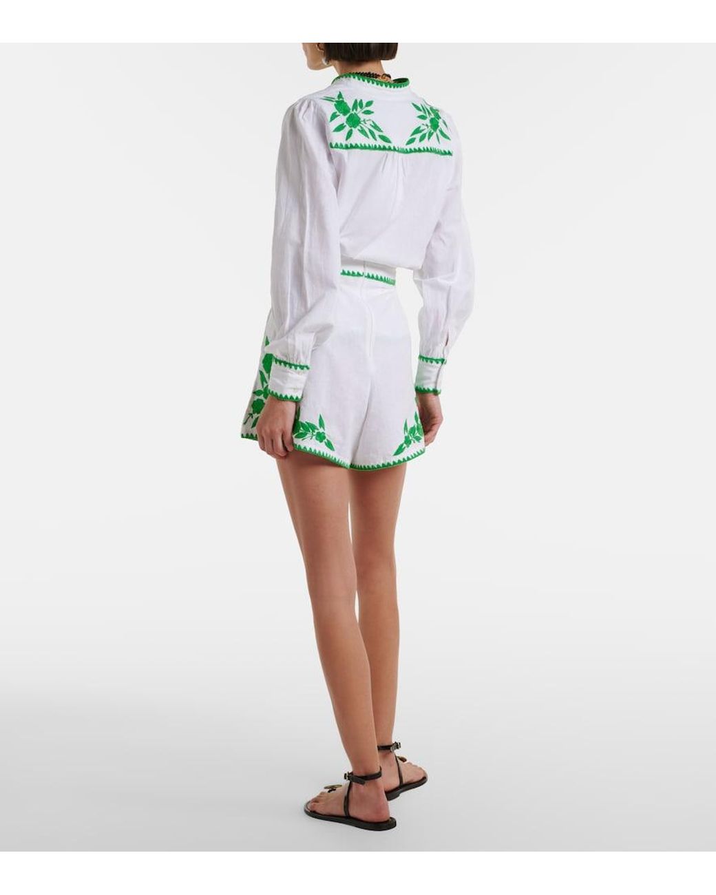Juliet Dunn Green Embroidered Cotton And Linen Shorts