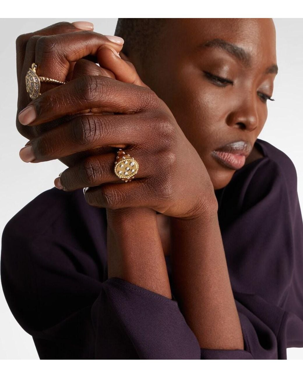 Yvonne Léon White Ring Plumetis Aus 9Kt Gelbgold (375/1000) Mit Diamanten