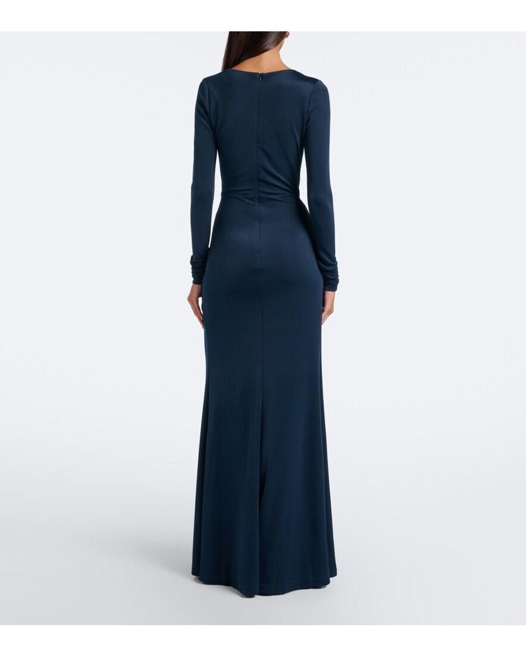 Rebecca Vallance Blue Kiana Draped Gathered Jersey Gown