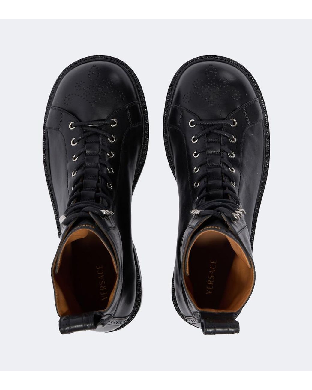 Versace Black Billy Perforated Leather Combat Boots for men