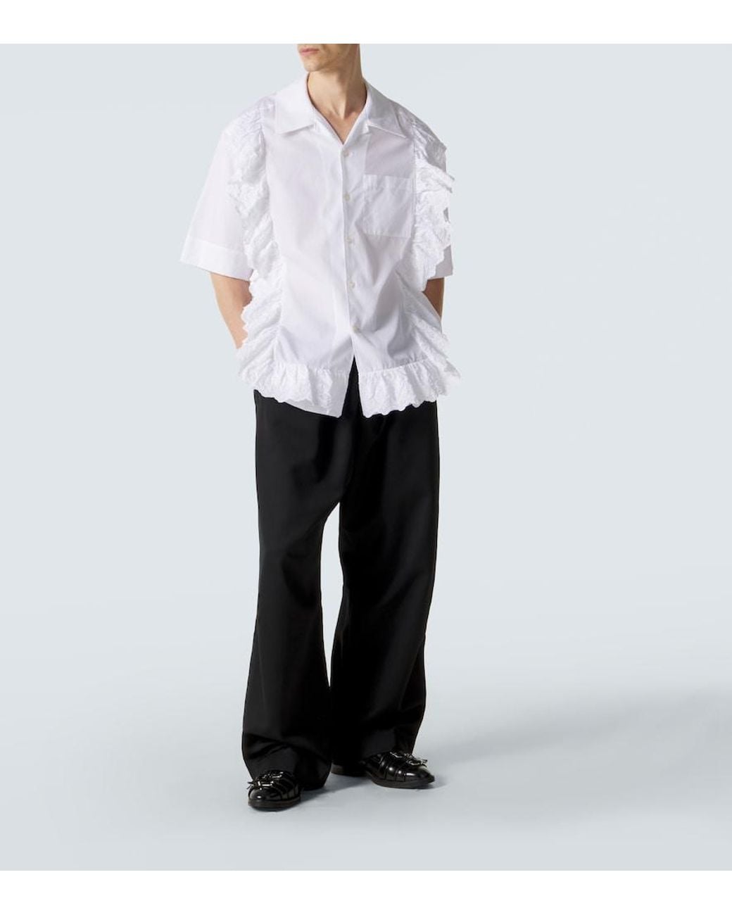 Simone Rocha White Ruffled Cotton Poplin Shirt for men