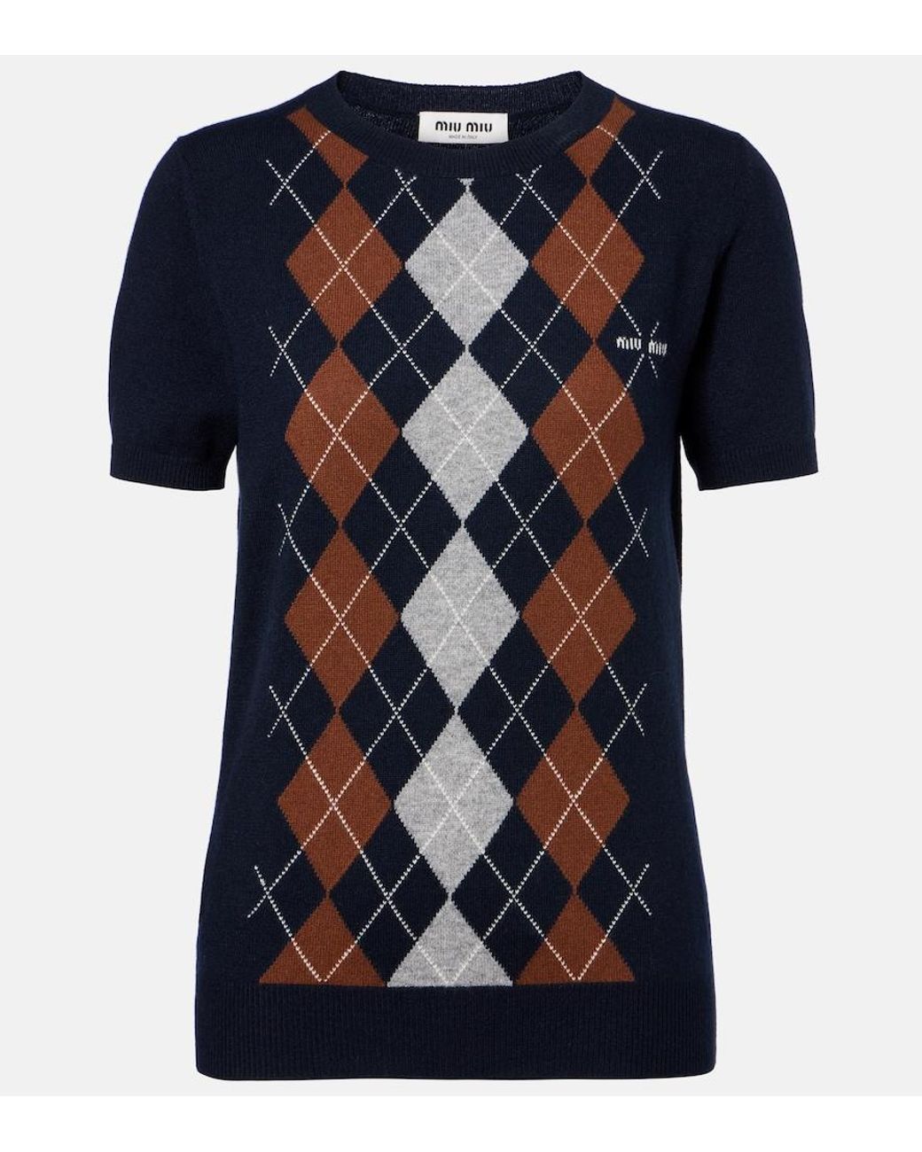 Miu Miu Blue Argyle Knitted Cashmere Top