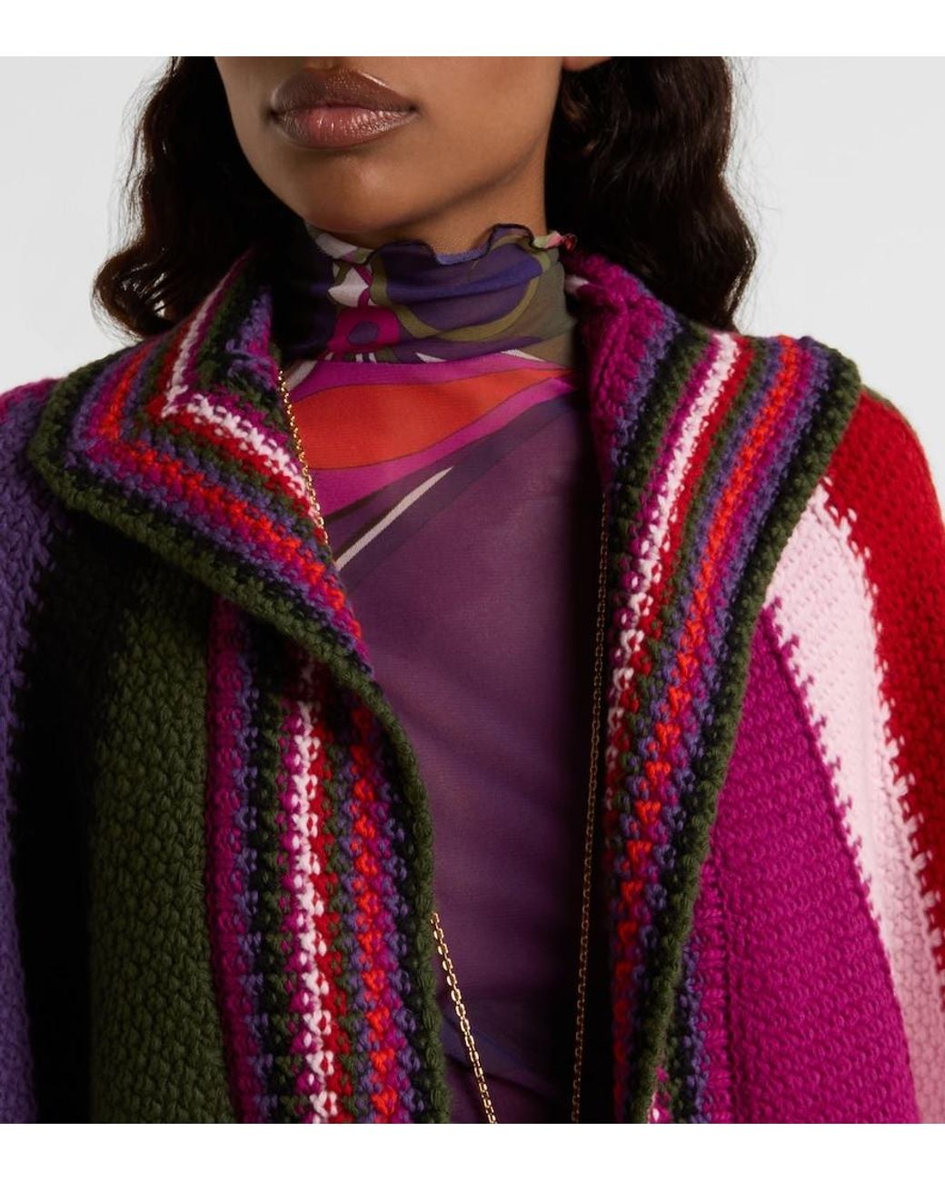 Emilio Pucci Red Colorblocked Wool Cape