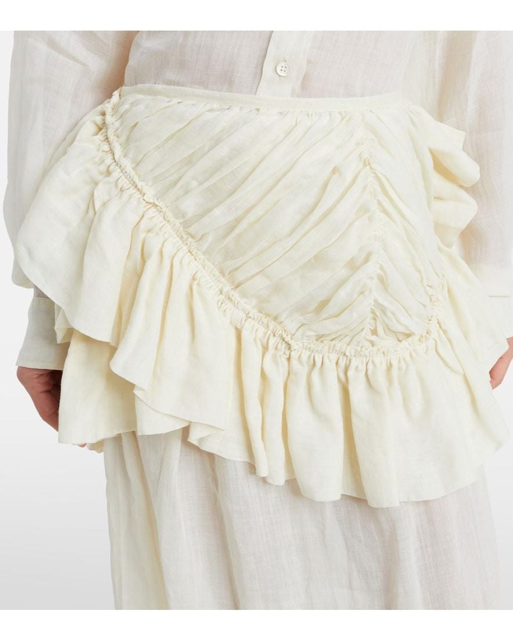 Dries Van Noten Natural Ruffled Ramie Midi Skirt