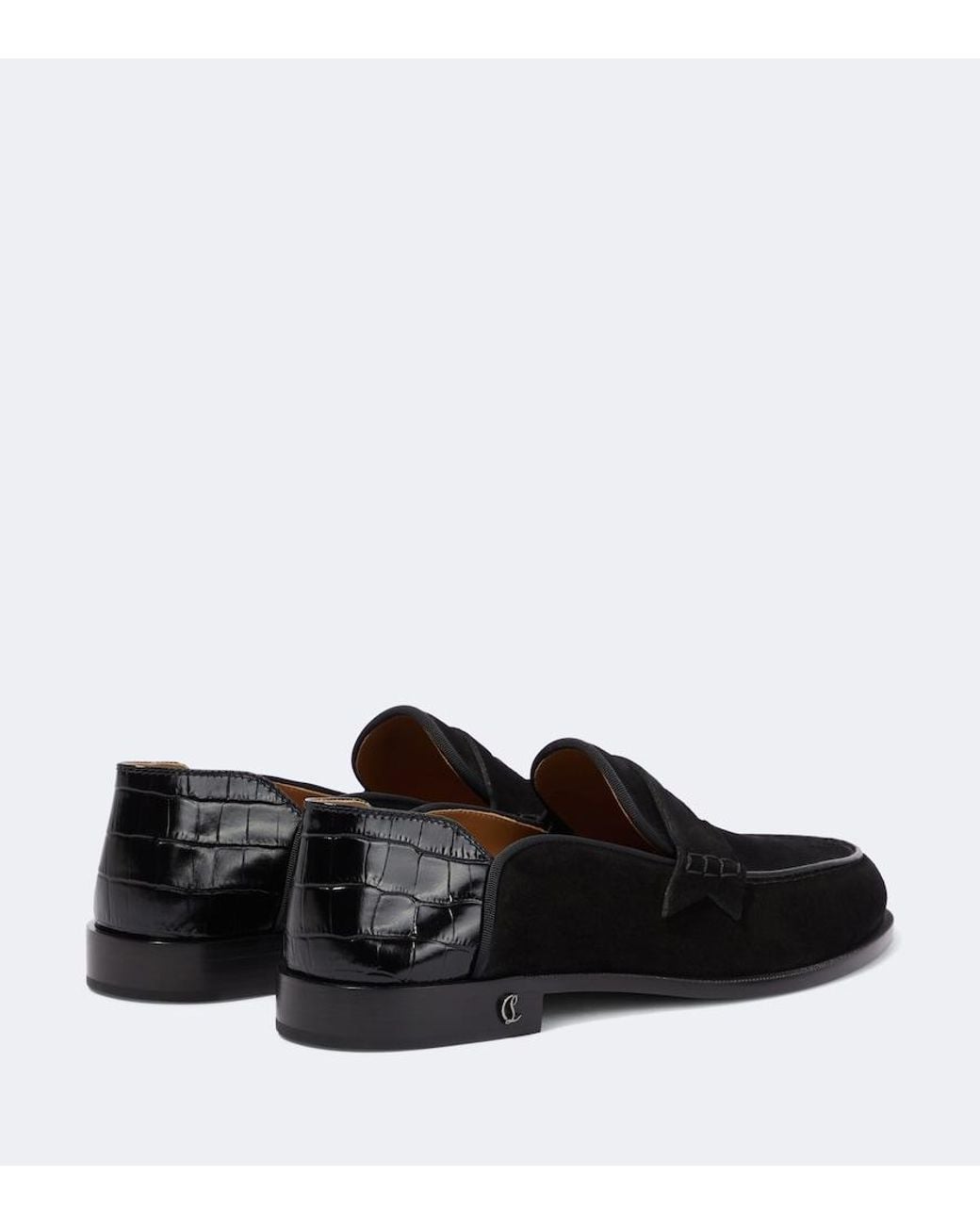 Christian Louboutin Black Penny No Back Suede And Croc-Effect Loafers for men