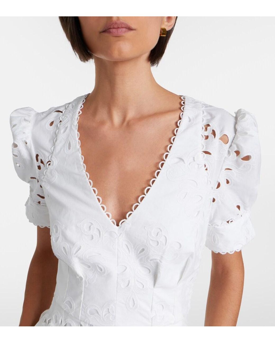 Rebecca Vallance White Artesan Broderie Anglaise Midi Dress