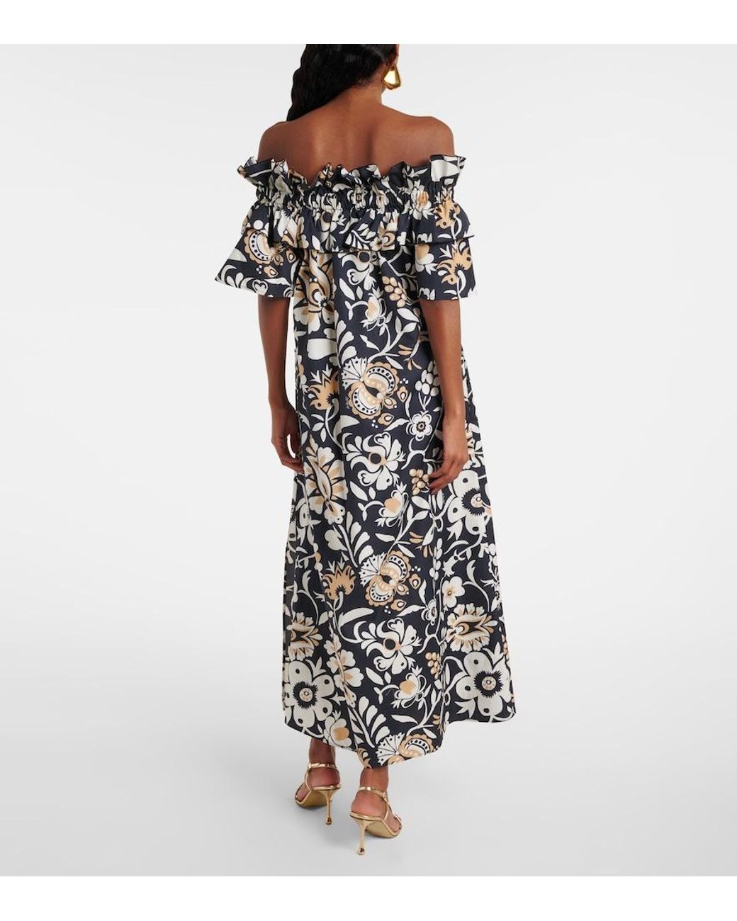 LaDoubleJ Black Breakfast Ruffled Cotton Poplin Midi Dress
