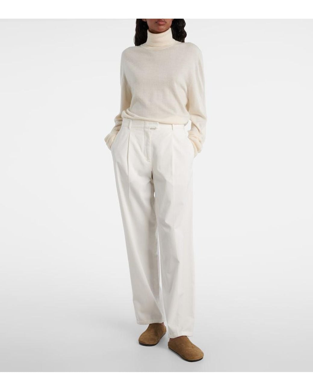 The Row White Lizzy Cashmere Turtleneck Sweater