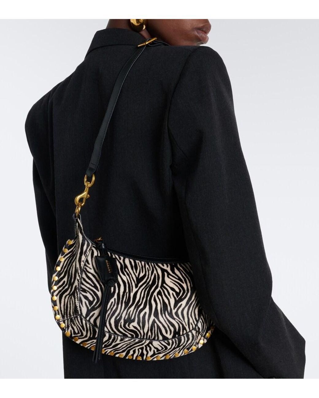 Isabel Marant White Oskan Moon Printed Calf Hair Shoulder Bag