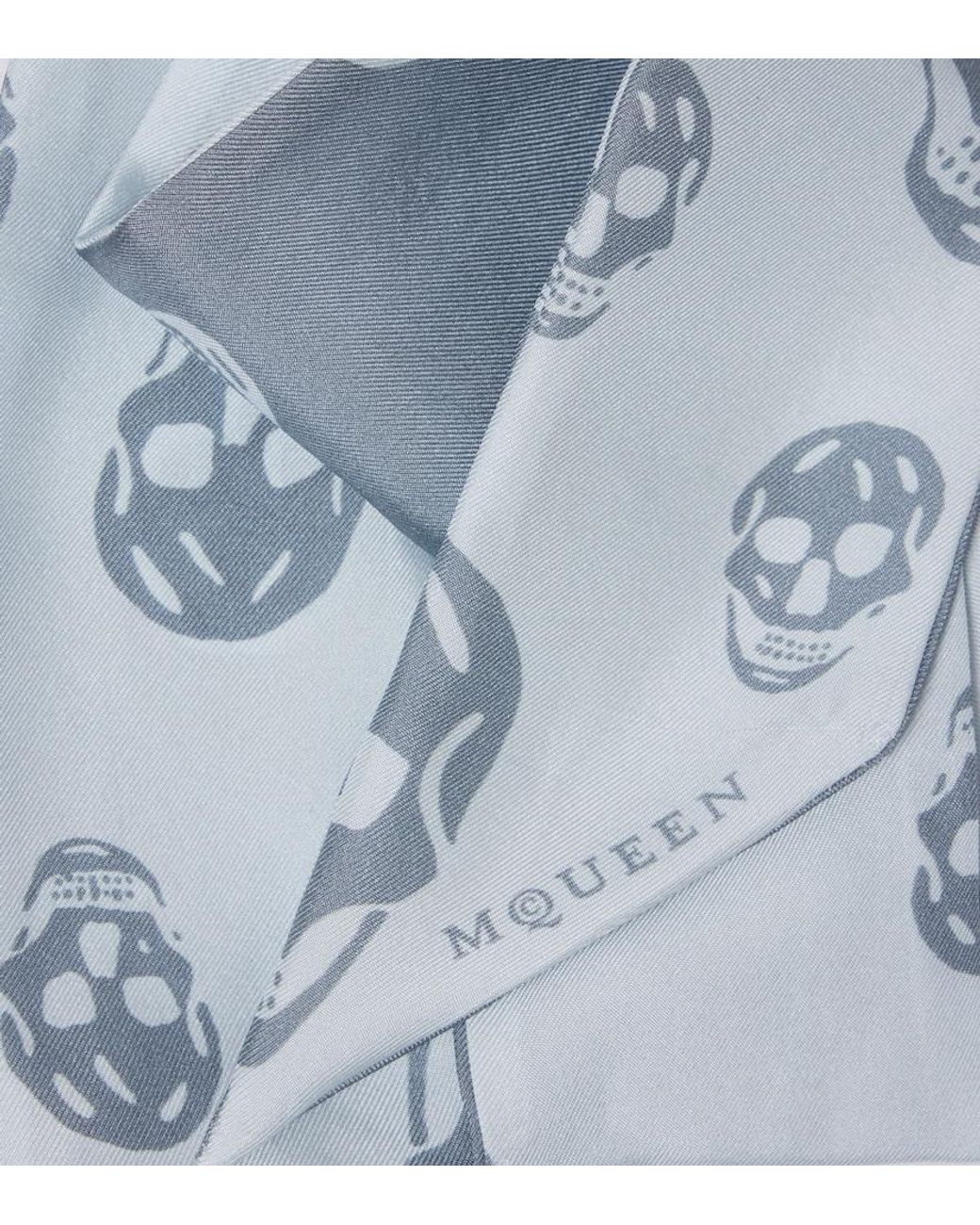 McQueen Blue Skull Silk Twill Scarf