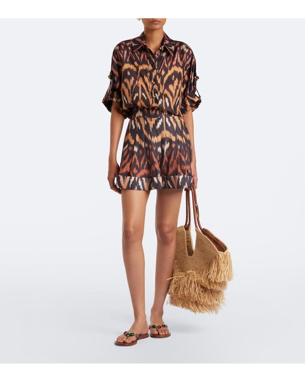 Zimmermann Brown Aster Printed Silk Habutai Shorts