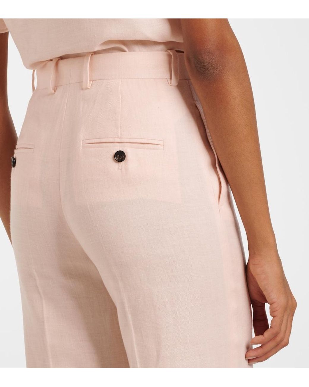 Loro Piana Pink Goldie Linen And Wool Straight Pants