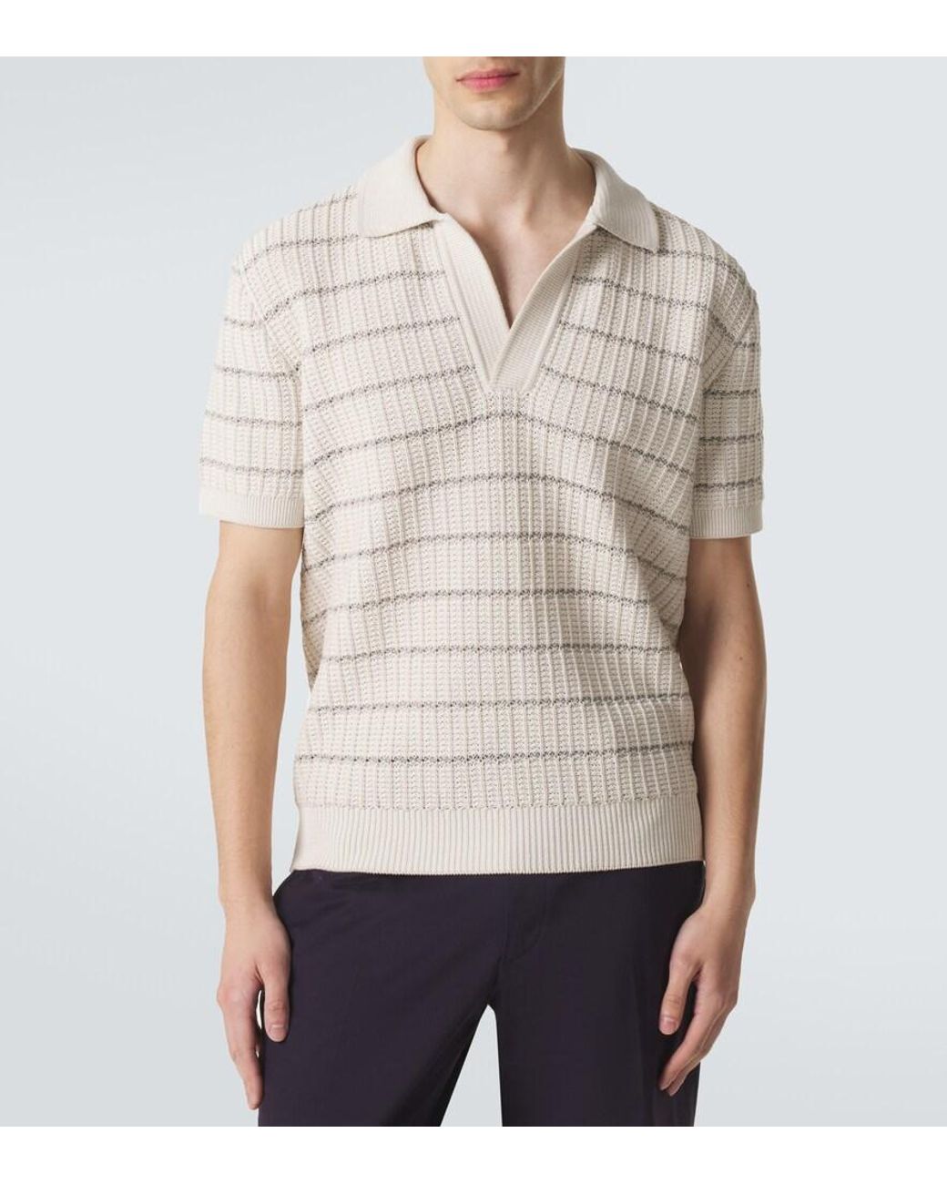 Brioni White Embroidered Cotton And Linen Polo Shirt for men